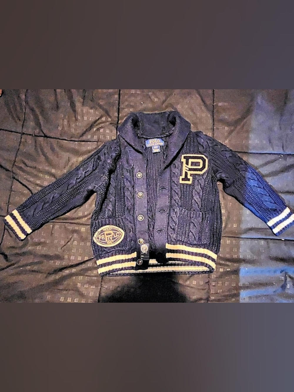 Polo Ralph Lauren Cable-Knit Cotton Shawl Cardigan Boys 2T Black & Gold